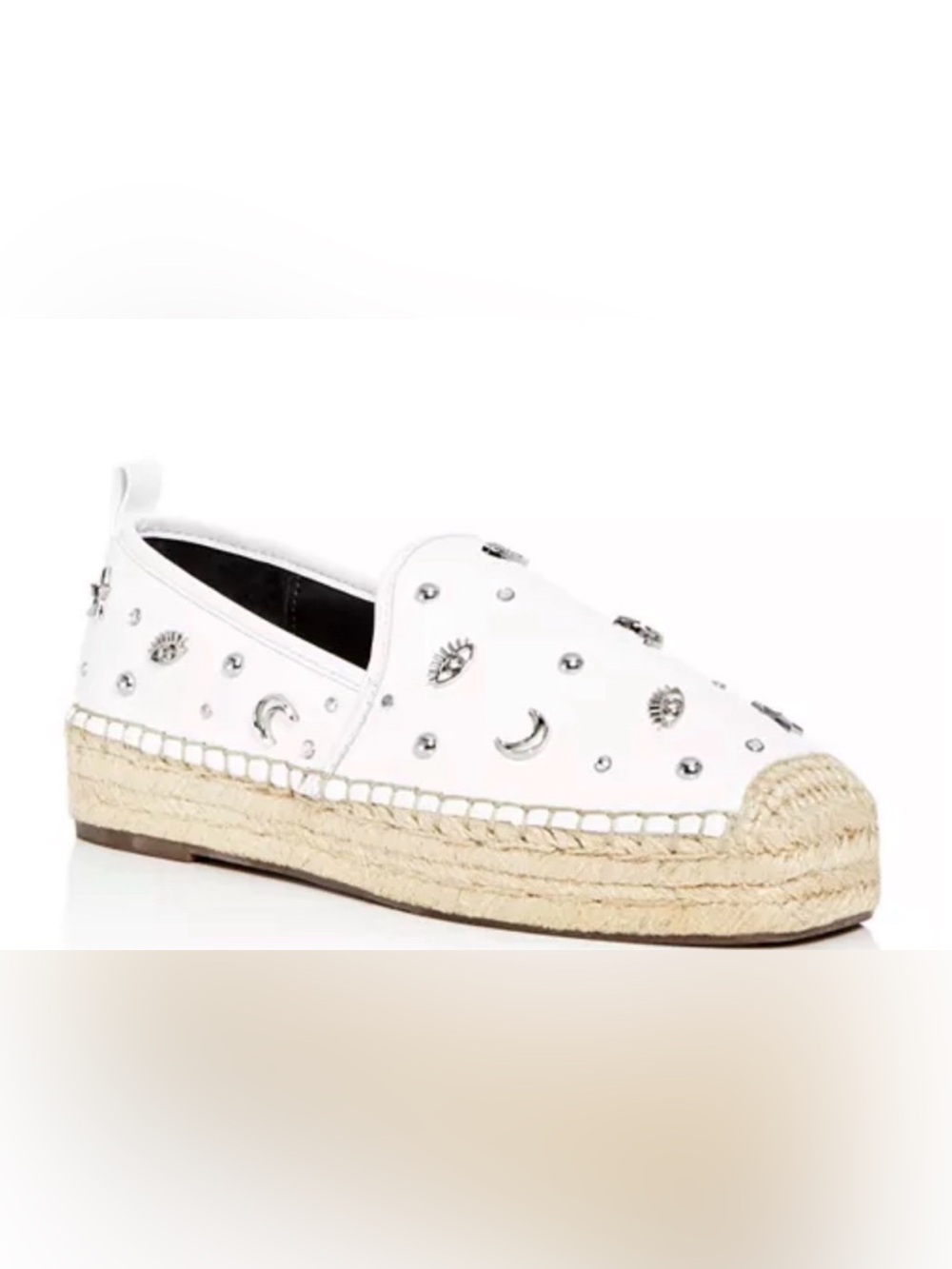 Rebecca Minkoff Beatriz white leather Studded Espadrille Slip-On Shoe with box